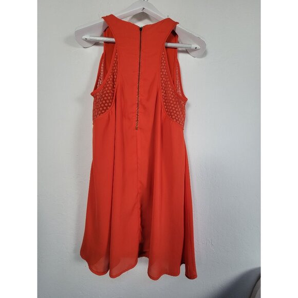 Moonlight Womens Sleeveless Orange A-Line Dress Medium V-Neck Sheer Side Panels - Picture 2 of 9